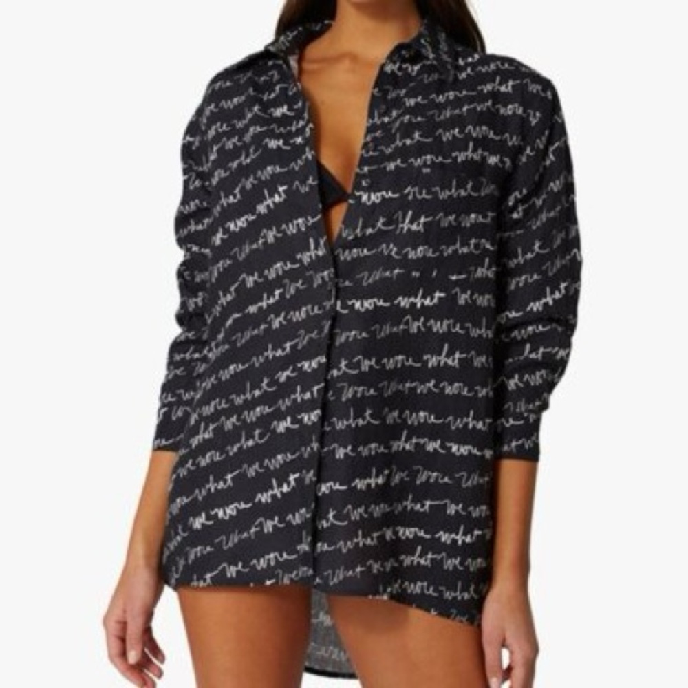 WeWoreWhat Black Shirt with White Script